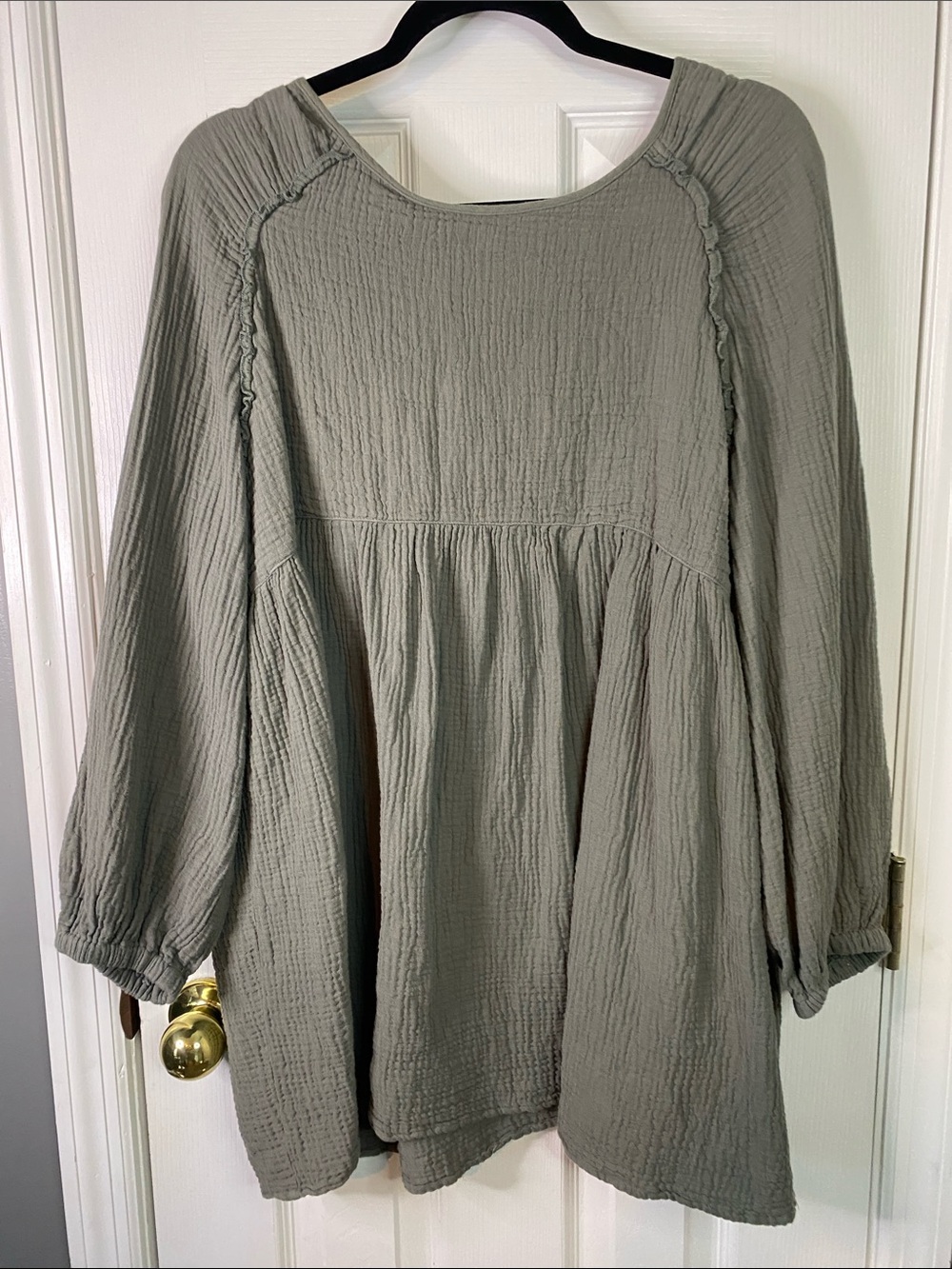 In Loom Olive Gauze Peasant Baby Doll Dress Size Large.